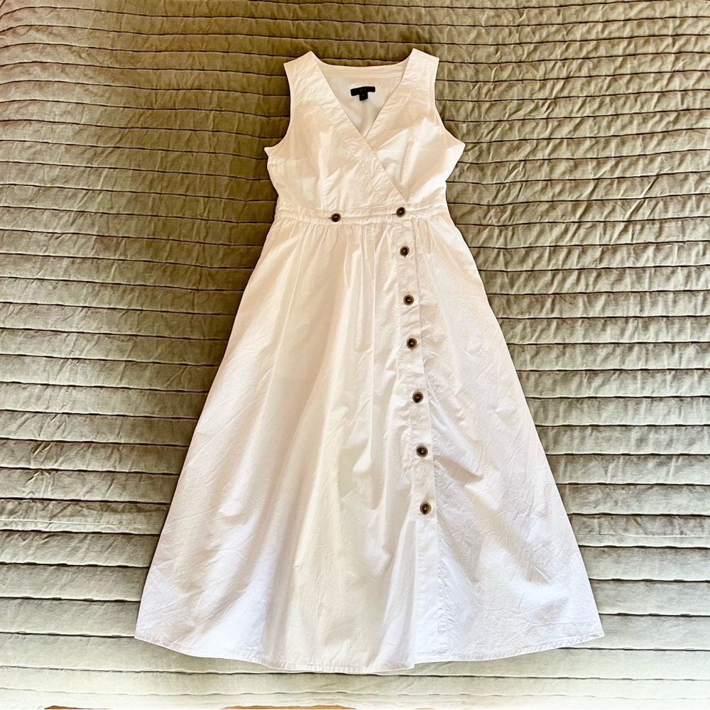 J. Crew White Cotton Poplin Button-Front Wrap Dress